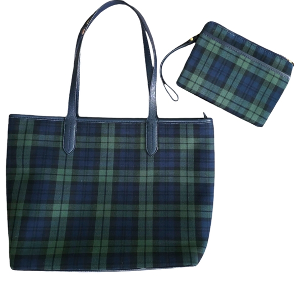 Talbots Handbags - Talbots Blue Greebln Tartan Tote with Matching Wristlet